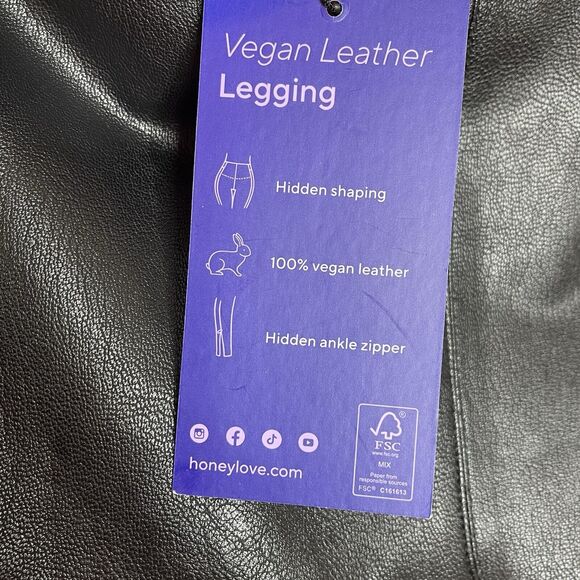 HONEYLOVE Vegan Leather Legging Black Womens 1X Faux Shaping Ankle Zipper - Picture 8 of 10